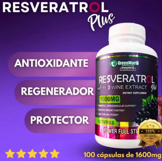 Resveratrol® ORIGINAL: 100 Capsulas (DOSIS PARA 1 MES) Recupera tu energía y enfrenta el día con fuerza