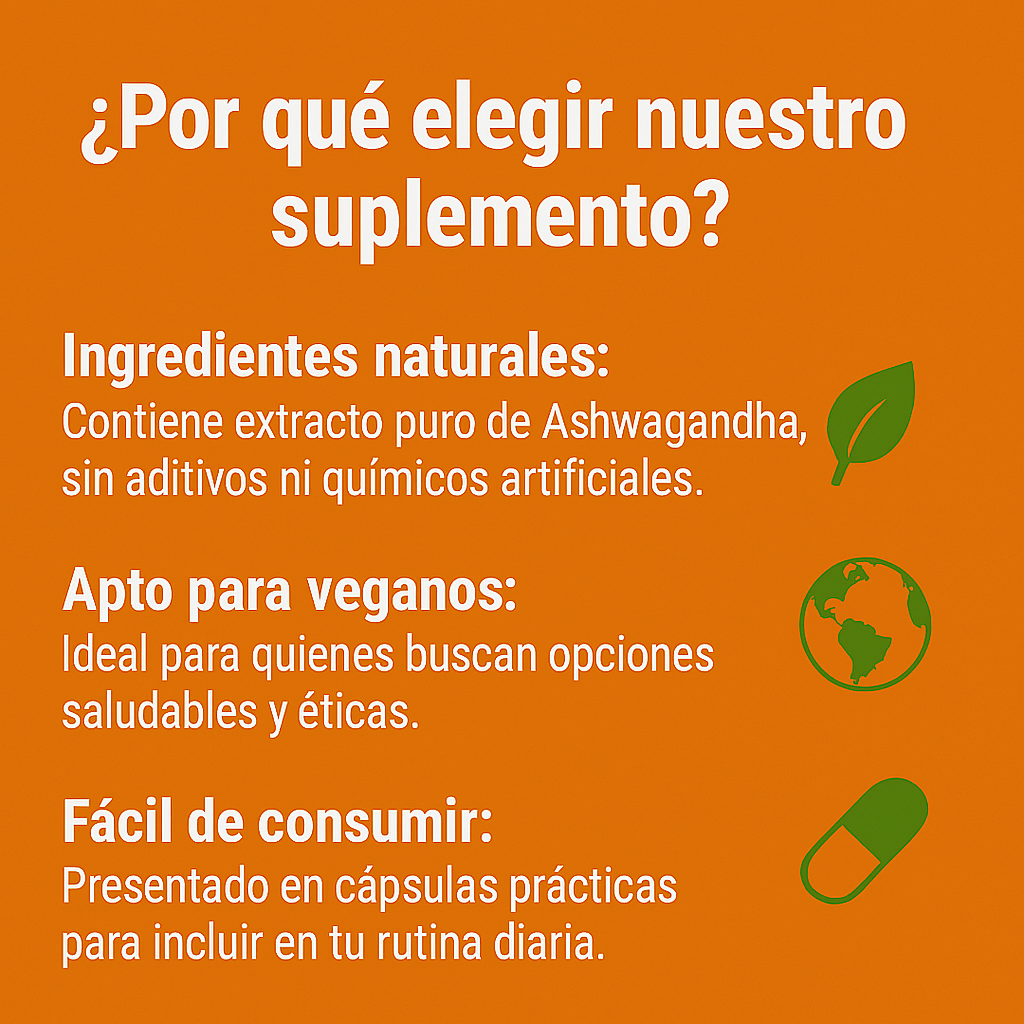 Suplemento Ashwagandha Combate los efectos del Estrés 💆‍♂️, Mejorar tu Energía 🔋 y Promueve un sueño Reparador. 🌿 - (60 Capsulas)