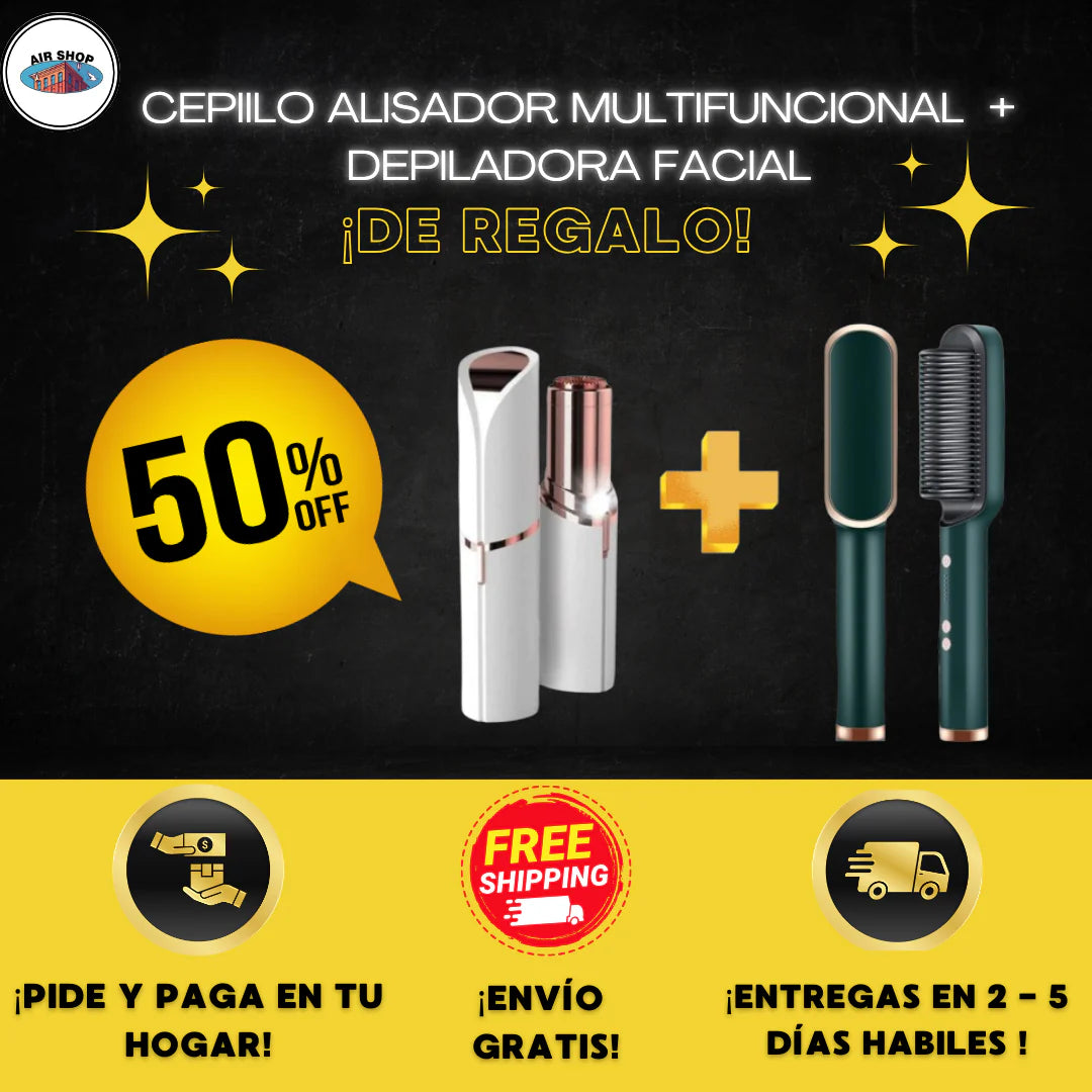 ✨ Cepillo Alisador + Depiladora Facial ¡Todo en Uno + Envío Gratis! 🌸